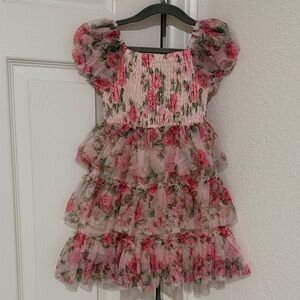 Zunie Floral Pink Ruffled Kids Dress